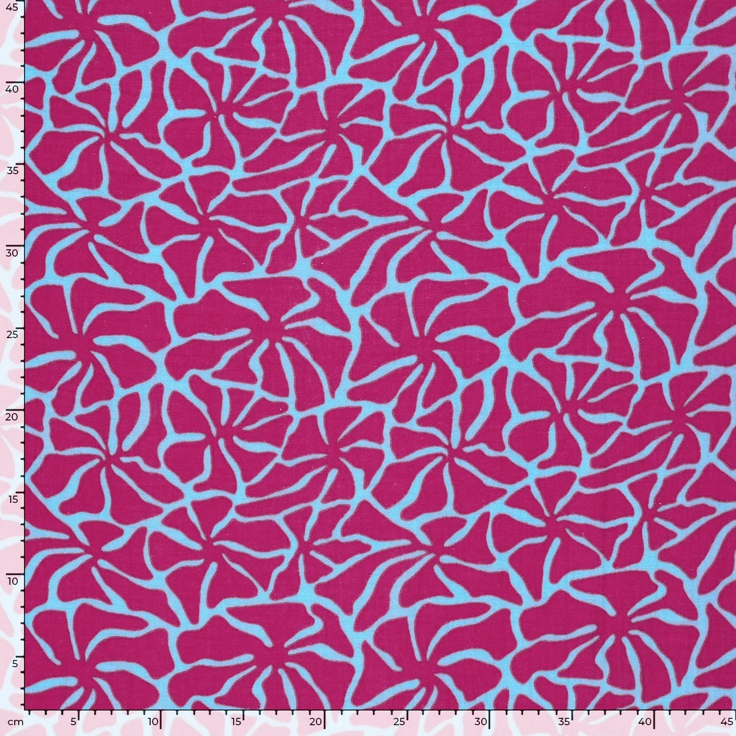 Musselin, Blumen Eisblau/Pink