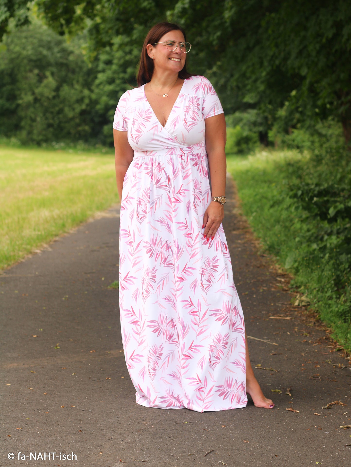 Baumwolle Jersey Palmenblätter, rosa/lila