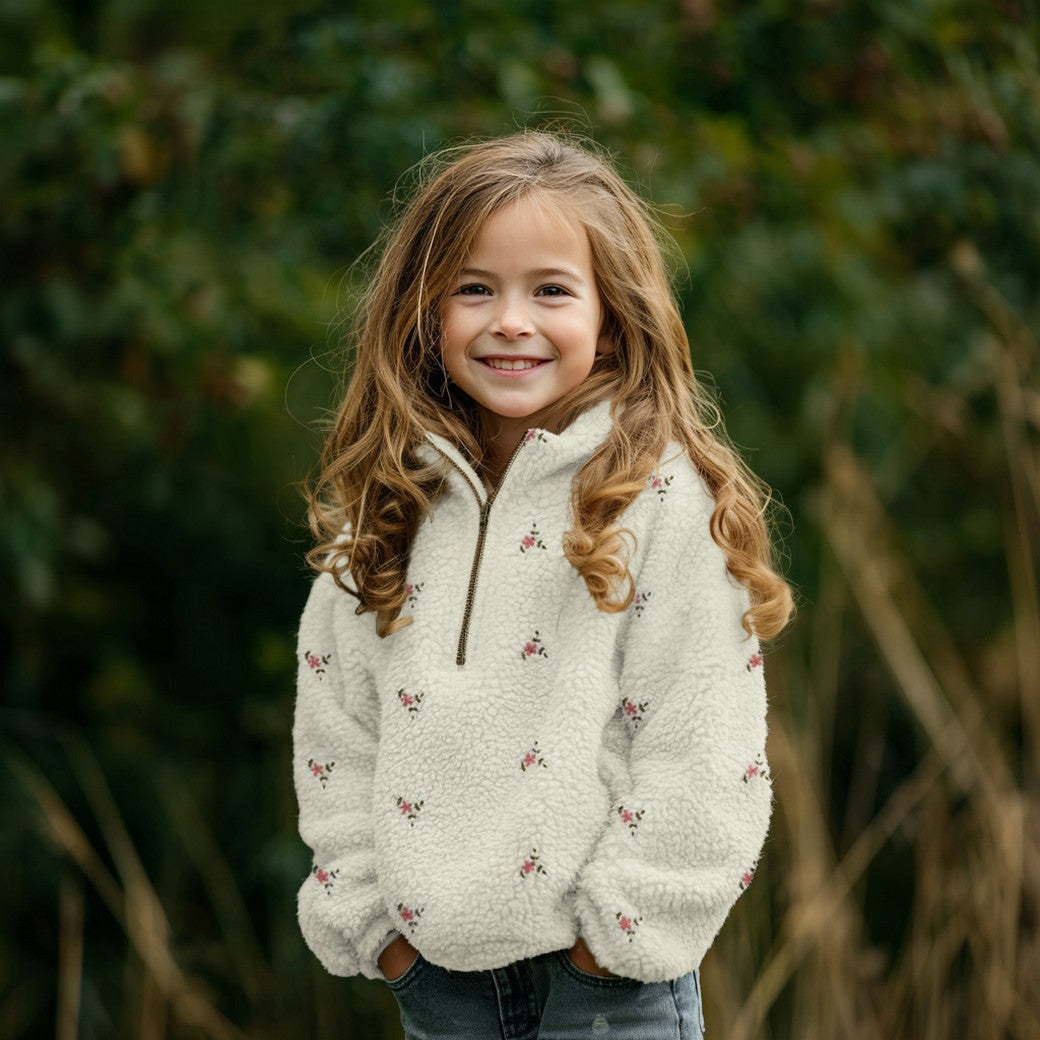 Teddy Fleece "Blümchen" Ecru