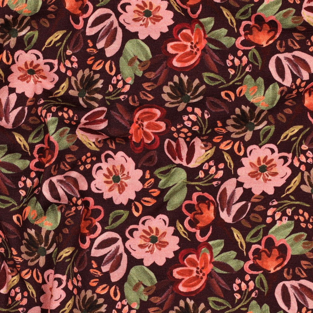 Jersey "Blumen" Burgundy