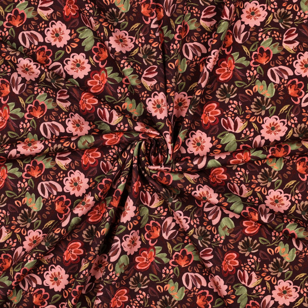 Jersey "Blumen" Burgundy
