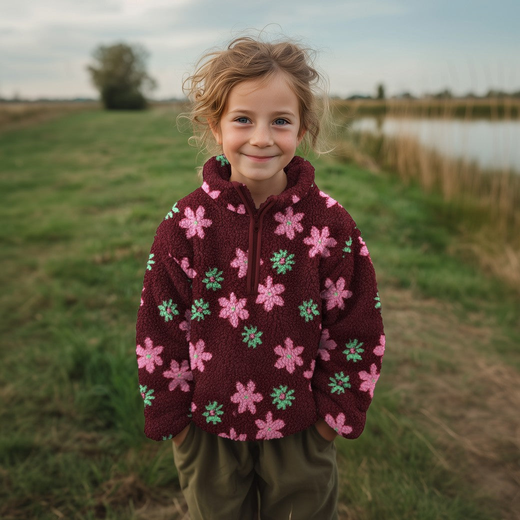 Teddy Fleece "Blumen" Off White