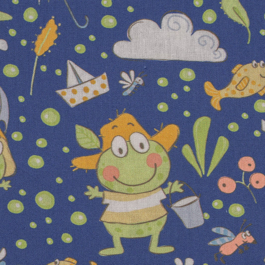 Steinbeck, Baumwolle, Webware, Frosch, Regenschirm, dunkelblau