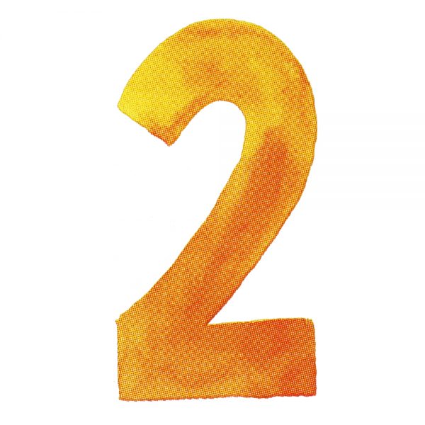 Bügelmotiv Zahl “2” gelb/orange