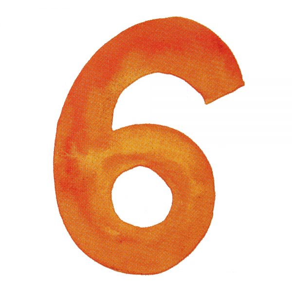 Bügelmotiv Zahl “6” orange/gelb