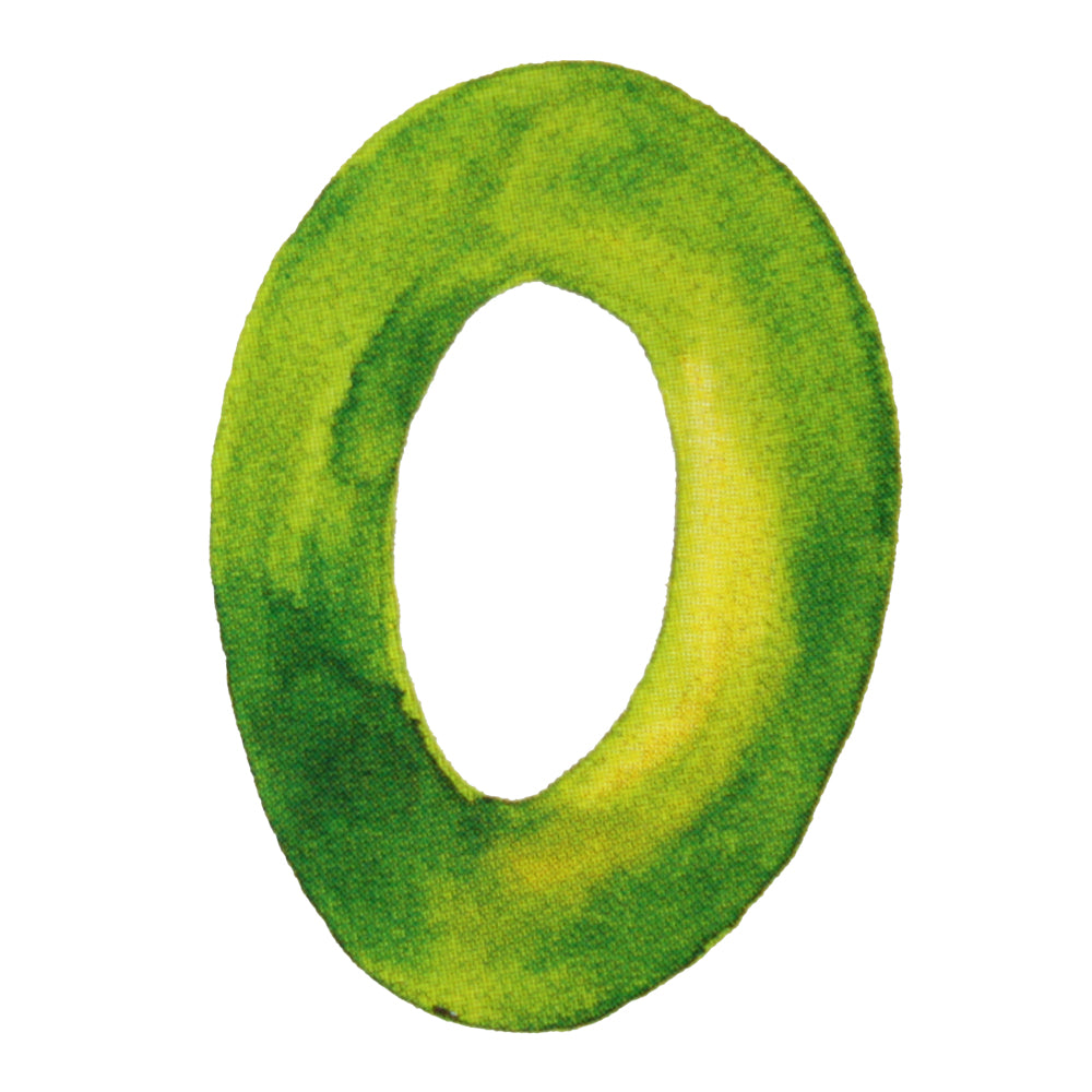 Bügelmotiv Zahl “0” in grün/gelb