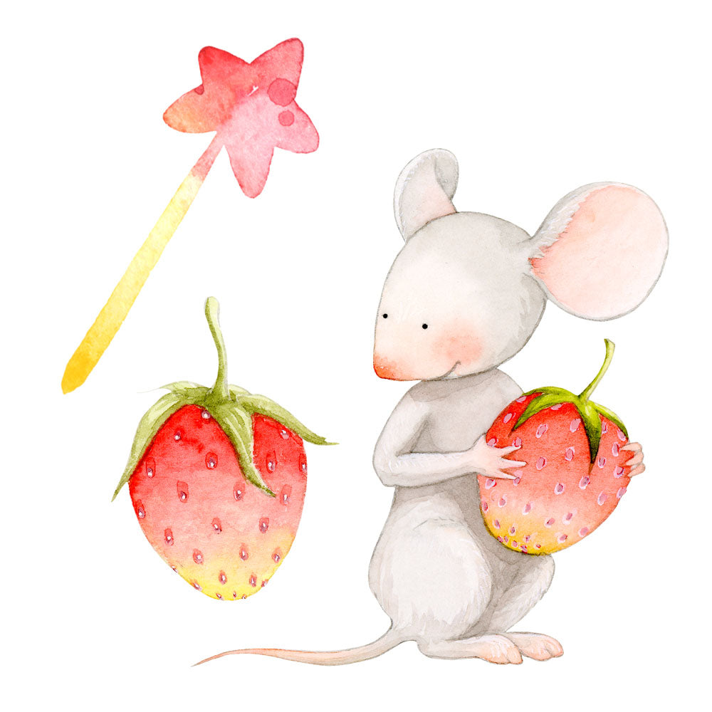 Bügelmotive-Set Maus mit Erdbeere, Erdbeere, Sternenstab