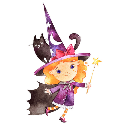 Bügelmotiv Hexe mit Katze