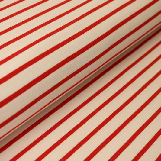 French Terry "Stripes" Ecru/Rot