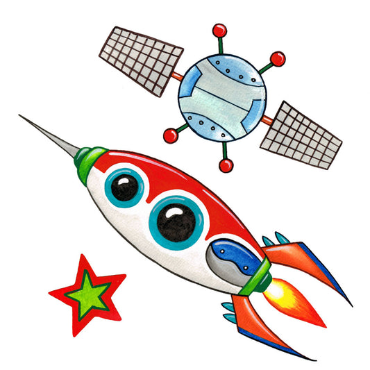 Bügelmotive-Set Rakete, Satellit & Stern