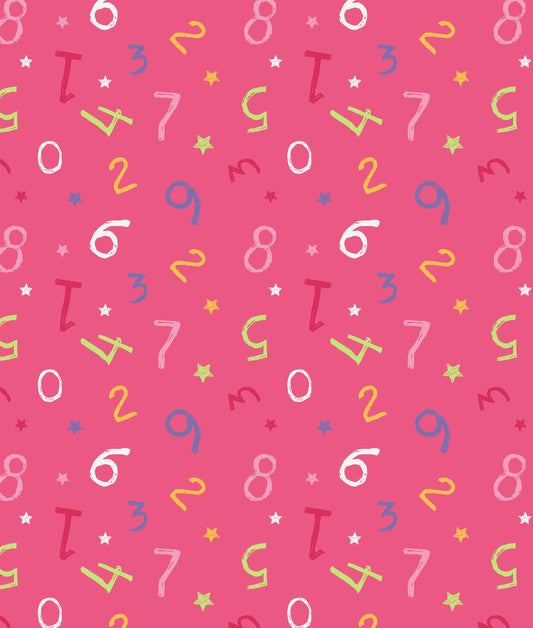 Baumwolle, Webware, mit Zahlen und Buchstaben, pink