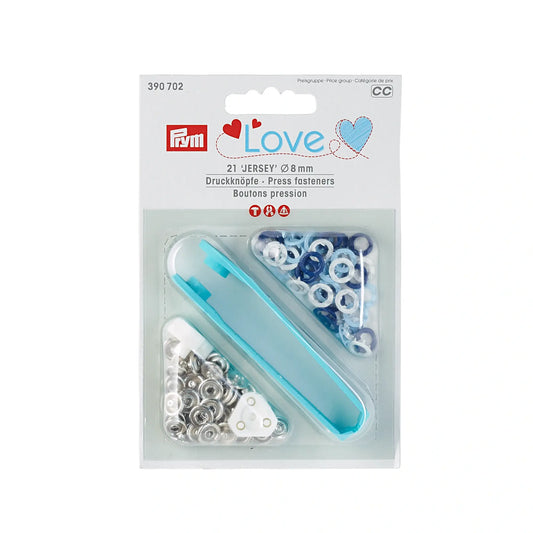 Druckknöpfe Jersey, Prym Love, 8mm, blau/hellblau/weiß