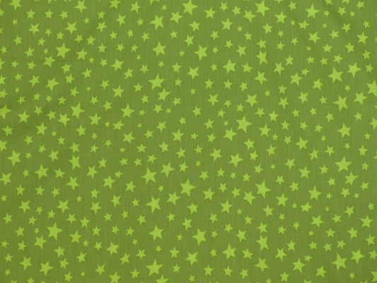 Baumwolle, Webware, Sterne, olivgrün