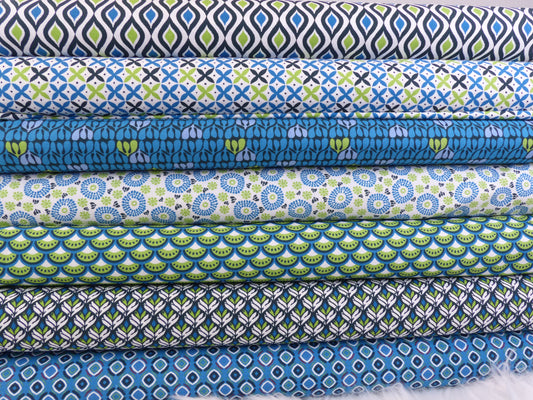 Baumwolle, Webware, Muster blau/petrol