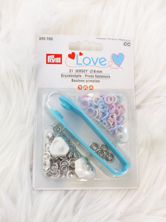 Druckknöpfe Jersey, Prym Love, 8mm, rosa/hellblau/perle