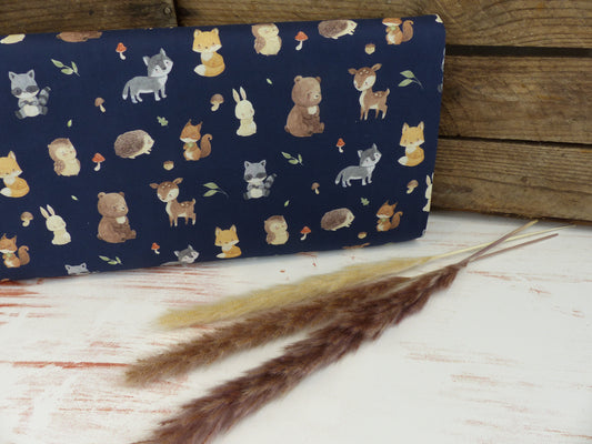 Baumwolle/Popelin " Waldtiere" navy