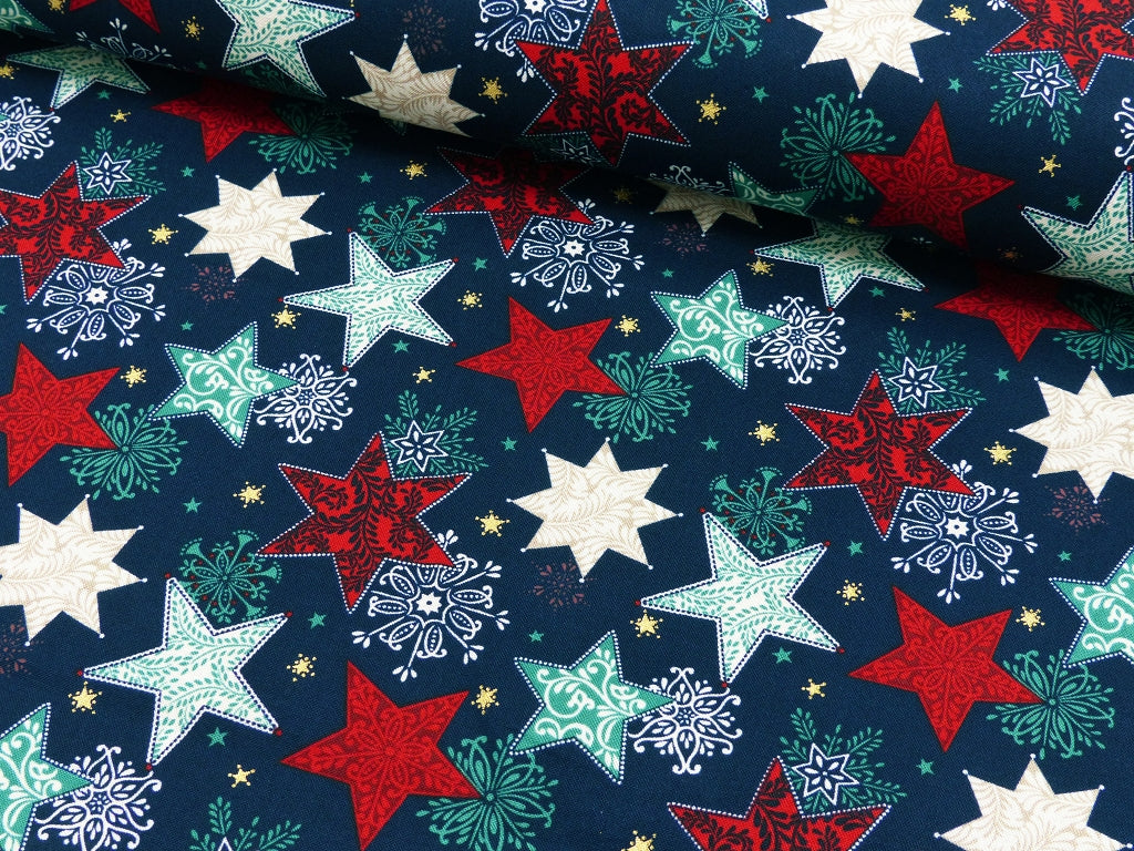Baumwolle- Webware- Weihnachten mit Tannen und Sternen