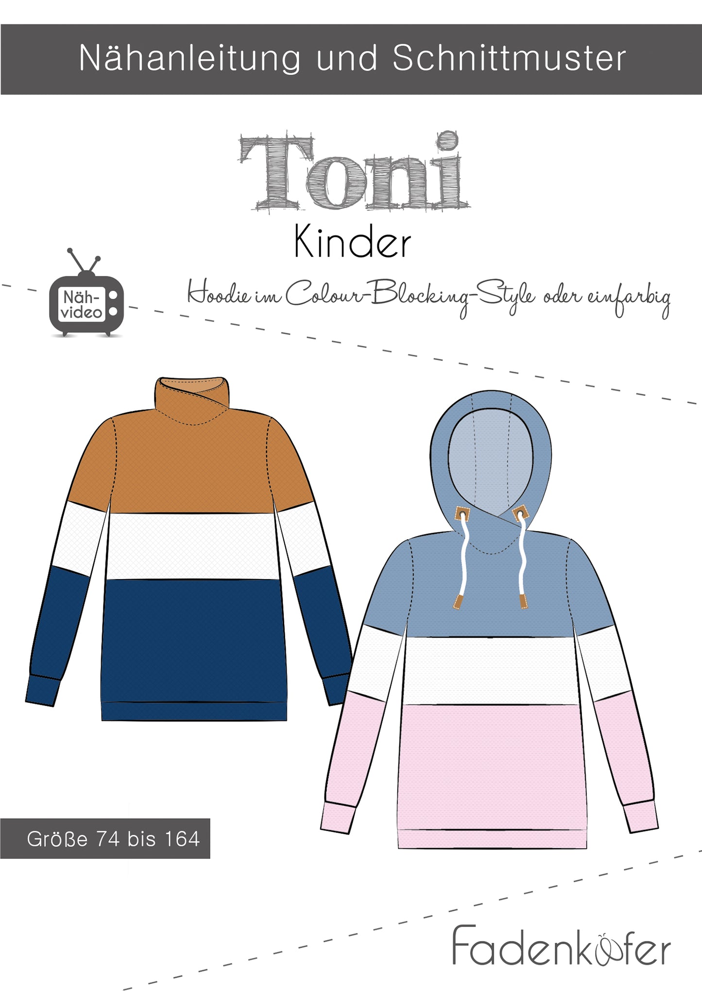 Nähpaket - Hoodie "Toni" (Gr. 74-164) Schnittmuster mit passendem Stoff für Kinder